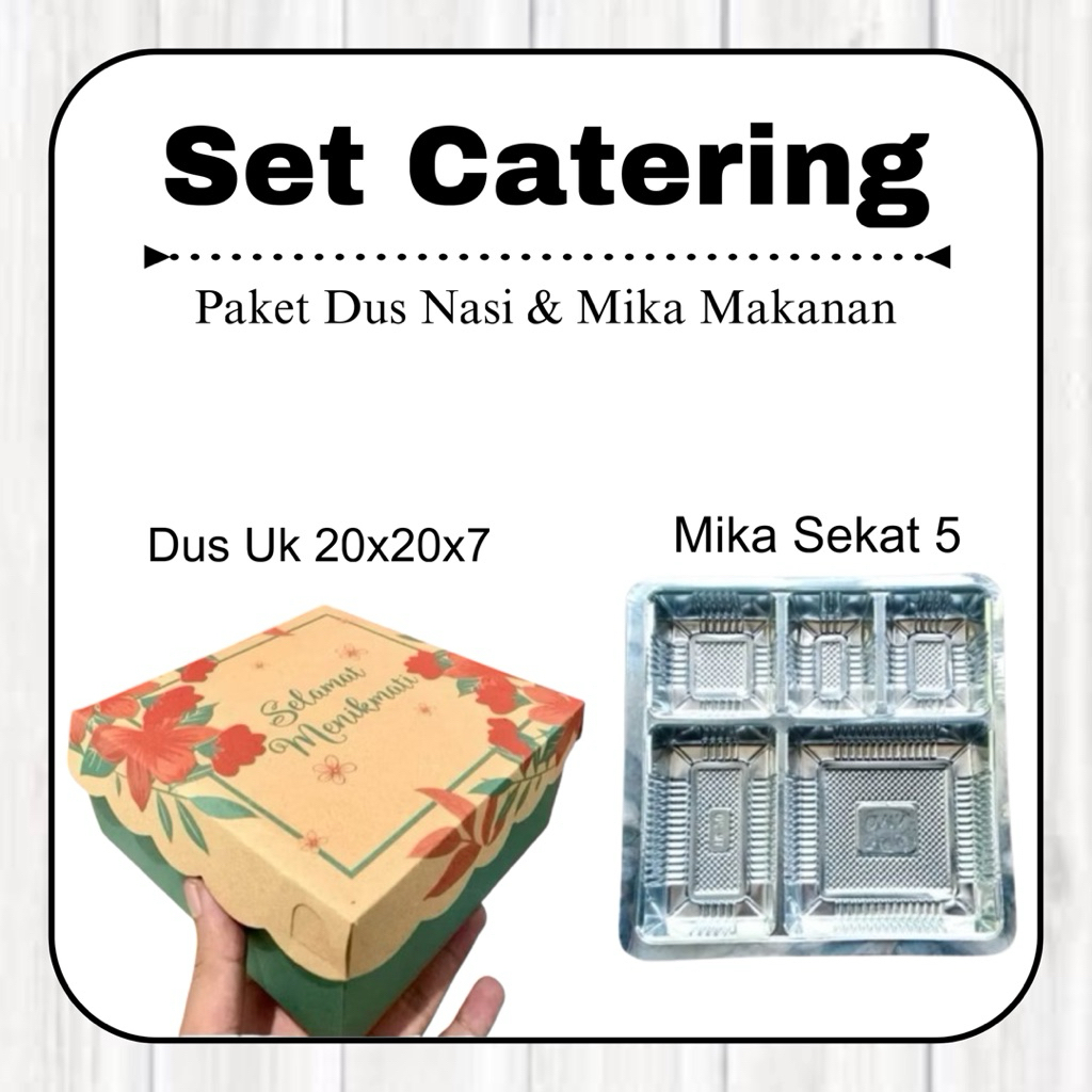 

Dus Nasi 20x20x7 dan Mika Sekat 5||Kardus Nasi Motif||Mika Makanan||