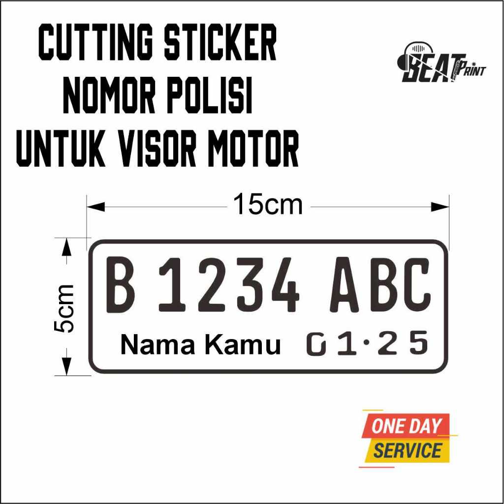 Cutting Sticker Plat Nomor Visor Motor Stiker Windshield Custom Nama & Nopol - Beat Print