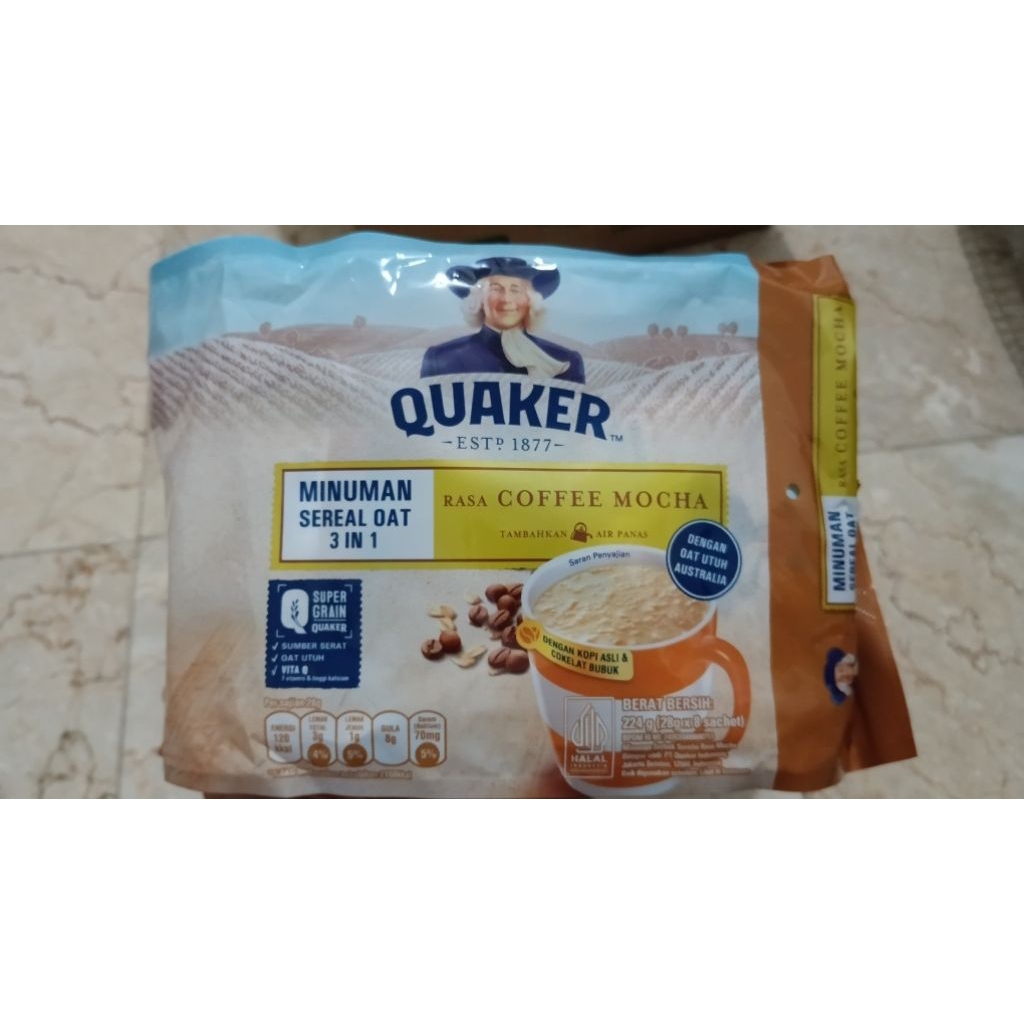 

QUAKER MINUMAN SEREAL OAT 3 IN 1 RASA COFFEE MOCHA 224 GRAM (28 GRAM @8 SACHET)