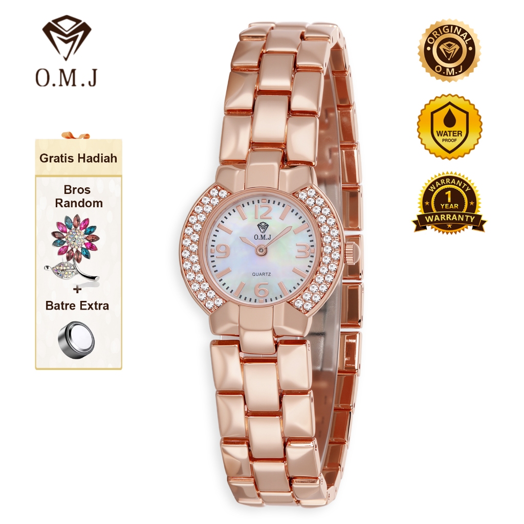 OMJ G066 Jam Tangan Wanita Original Berlian Stainless Gelang Rantai Rosegold Women Watch Tahan Air