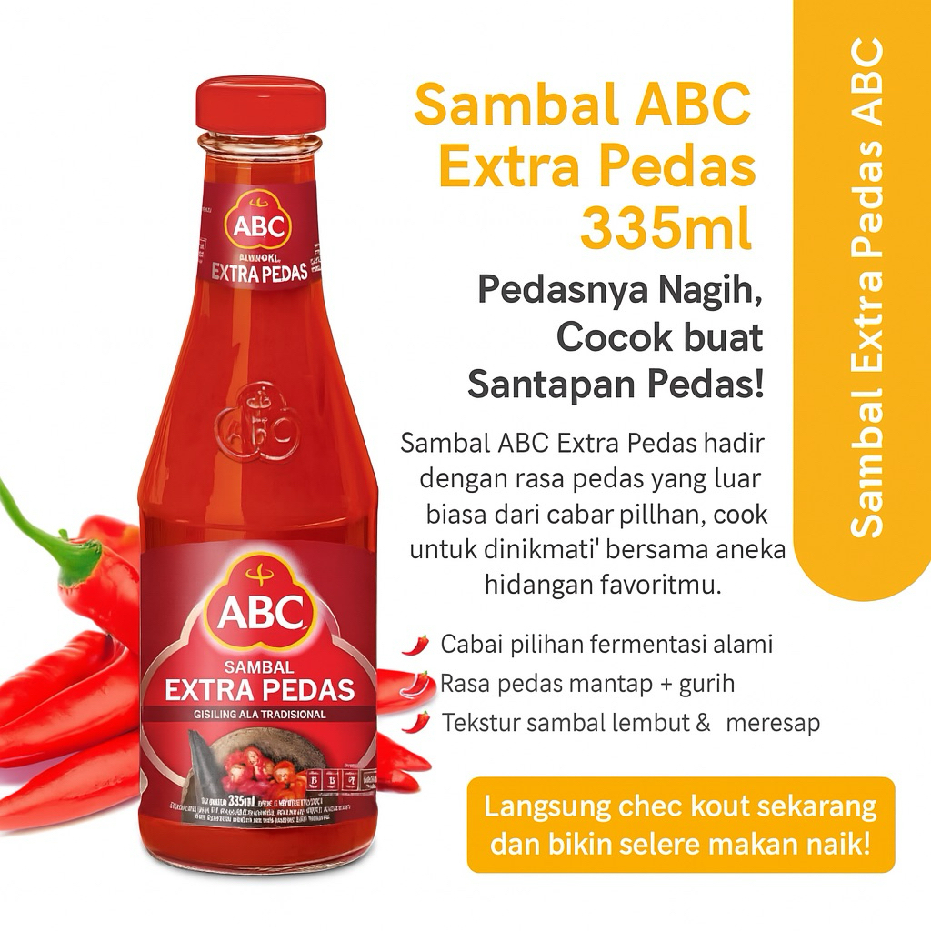 

Sambal ABC Extra Pedas 335ml – Pedasnya Nagih, Bikin Selera Naik!