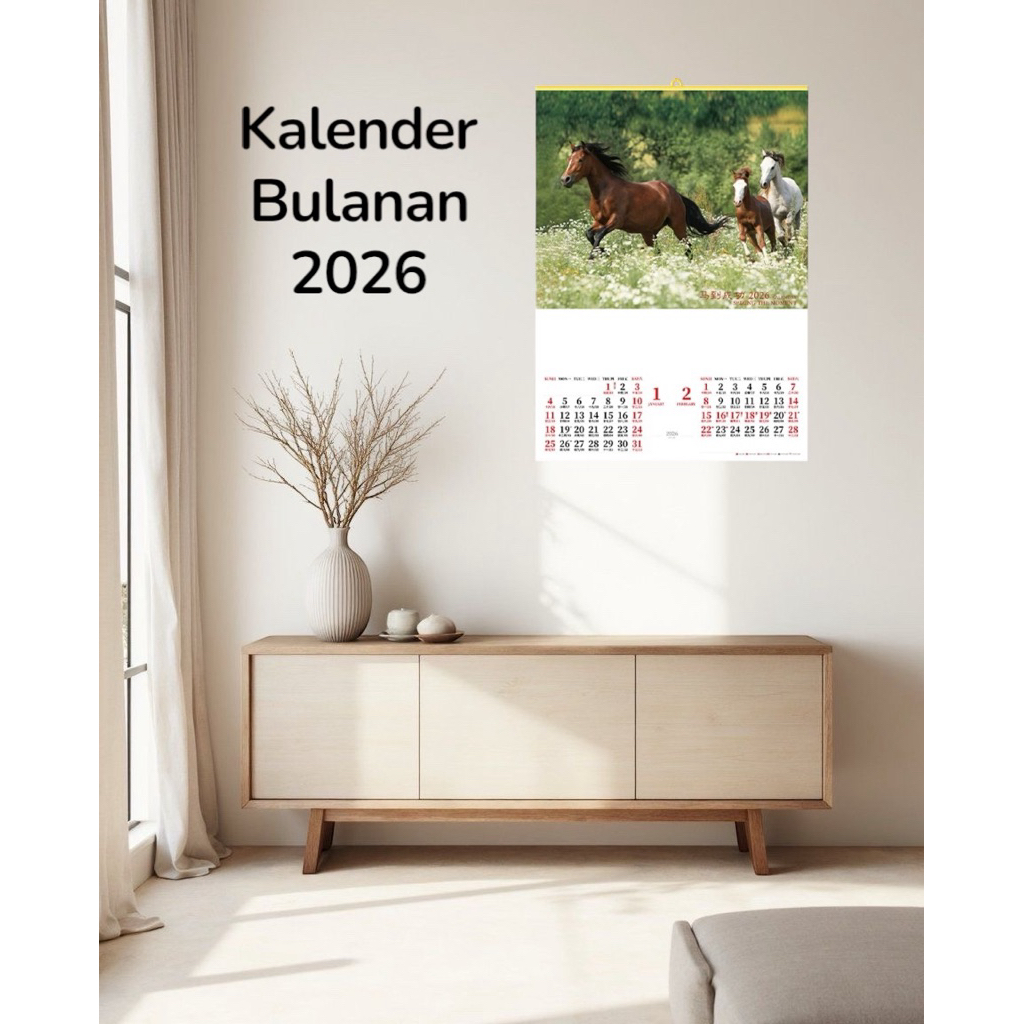 

Kalender 2026 Bulanan Gantung Dinding Motif Tahun Shio Kuda Desain Elegan Chinese