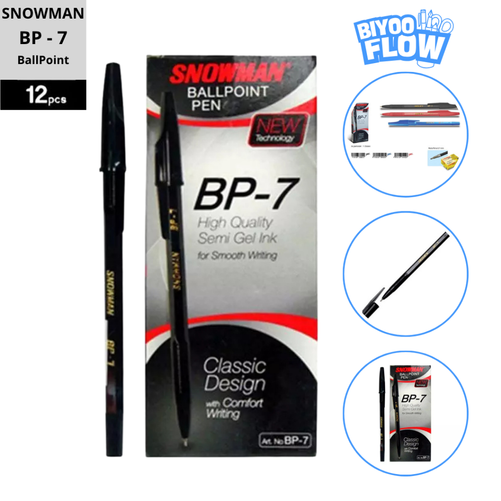 

Snowman BP-7 1 Pack 12 Pc Ballpoint Bolpen Hitam