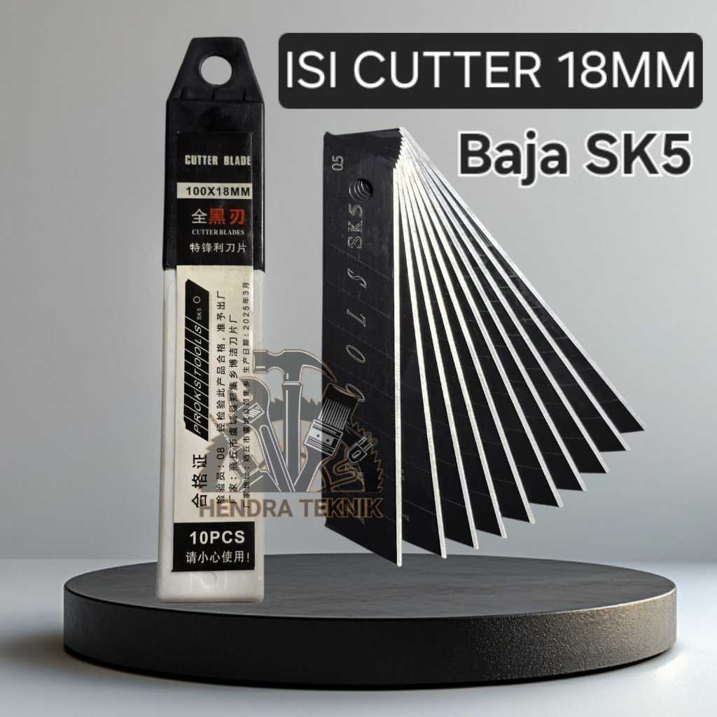 

ISI 10 PCS ISI CUTTER BESAR 18mm SK5 REFILL PISAU KATER BAJA HITAM LEBAR BAGUS MURAH TIPE L150