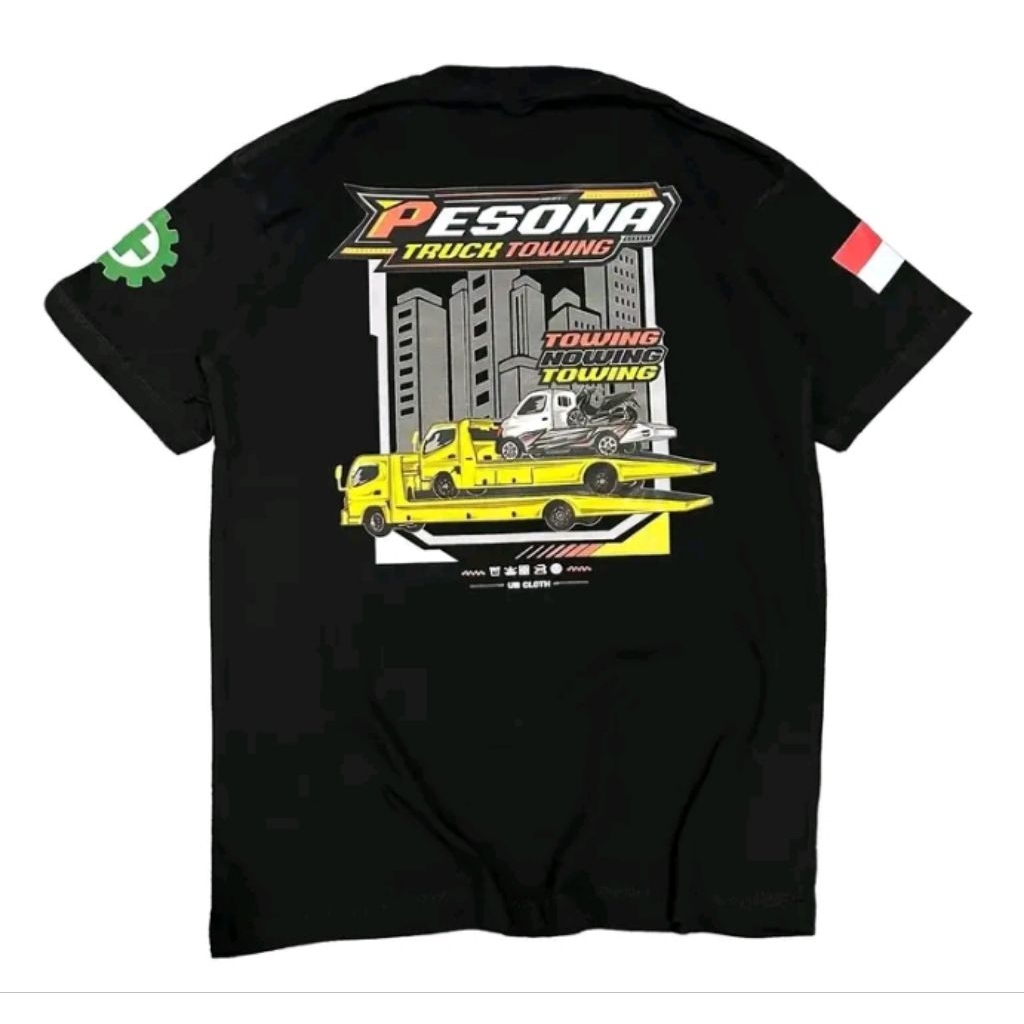 KAOS HITAM KEREN PESONA TRUK TOWING KUNING -Baju Viral Desain Truk Keren Bahan Adem & Nyaman