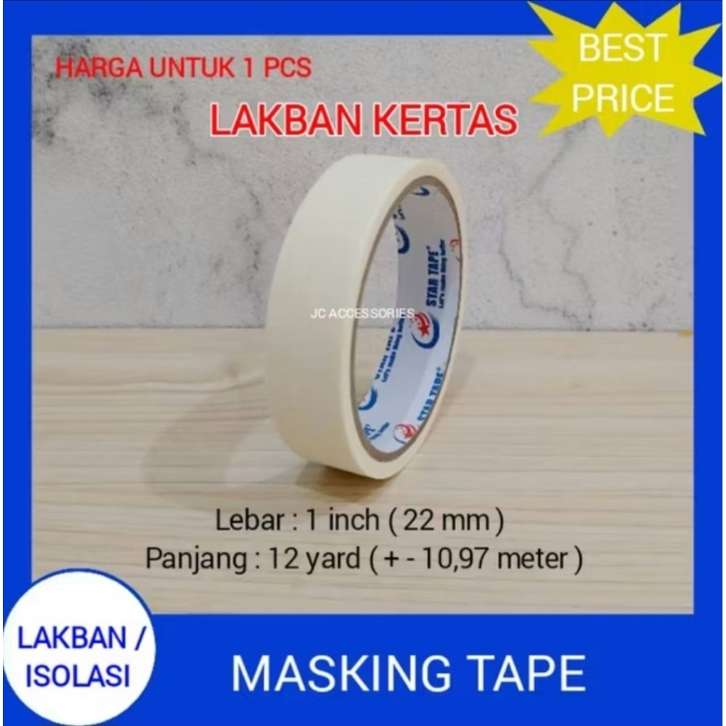 

LAKBAN KERTAS MASKING TAPE 1 INCH 22mm 12 yard 10,9meter 1" 1inch SELOTIP ISOLASI SOLATIP SOLASI SILTIP