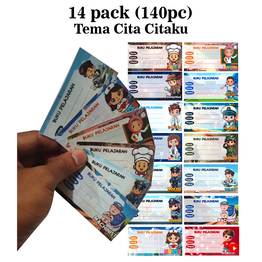 

140pcs (14 Pack) Stiker Buku Anak SD SMP Profesi Edukasi cita cita siswa Paket Usaha Modal Kecil