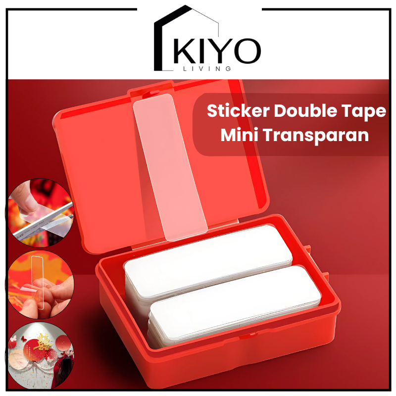

KIYO Perekat Sticker Double Tape Mini Transapran isi 60 pcs per Box / Nano Tape Bening Anti Air Serbaguna