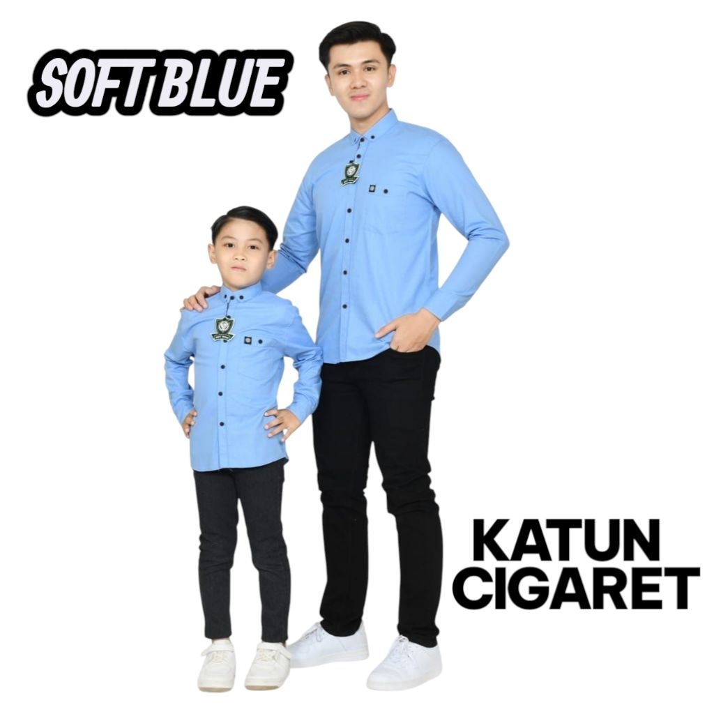 Kemeja Polos Premium Lengan Panjang Ayah Dan Anak Warna Soft Blue