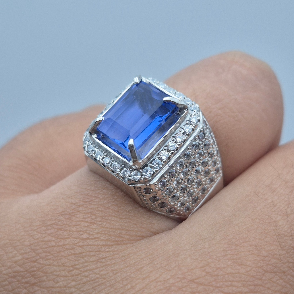 Cincin perak batu natural color change fluorite 4,29 ct, ukuran jari bisa disesuaikan (free resize),