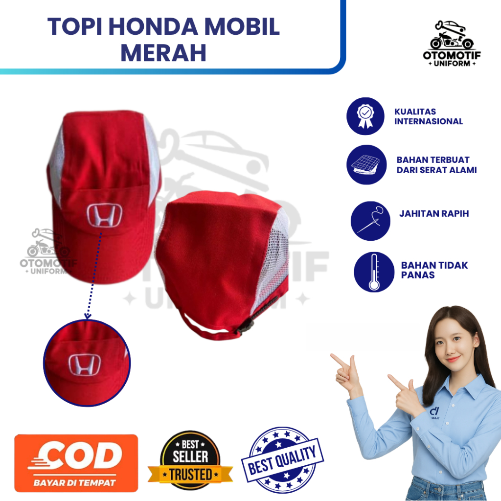 Topi Honda Mobil Merah | Topi Mekanik Honda Mobil | Topi Honda Mobil | Topi Bengkel Mobil Merah