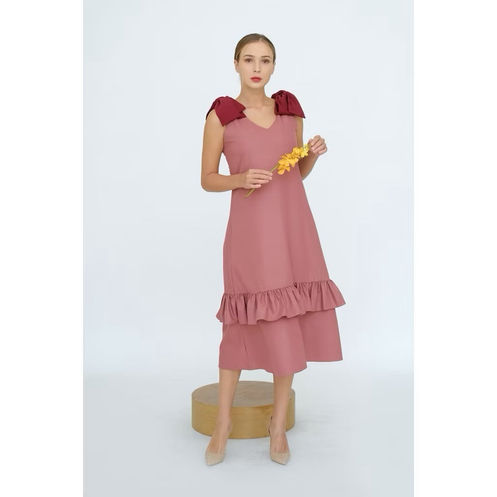 Marlen The Label Cute Pink Bow Dress Terusan Preloved