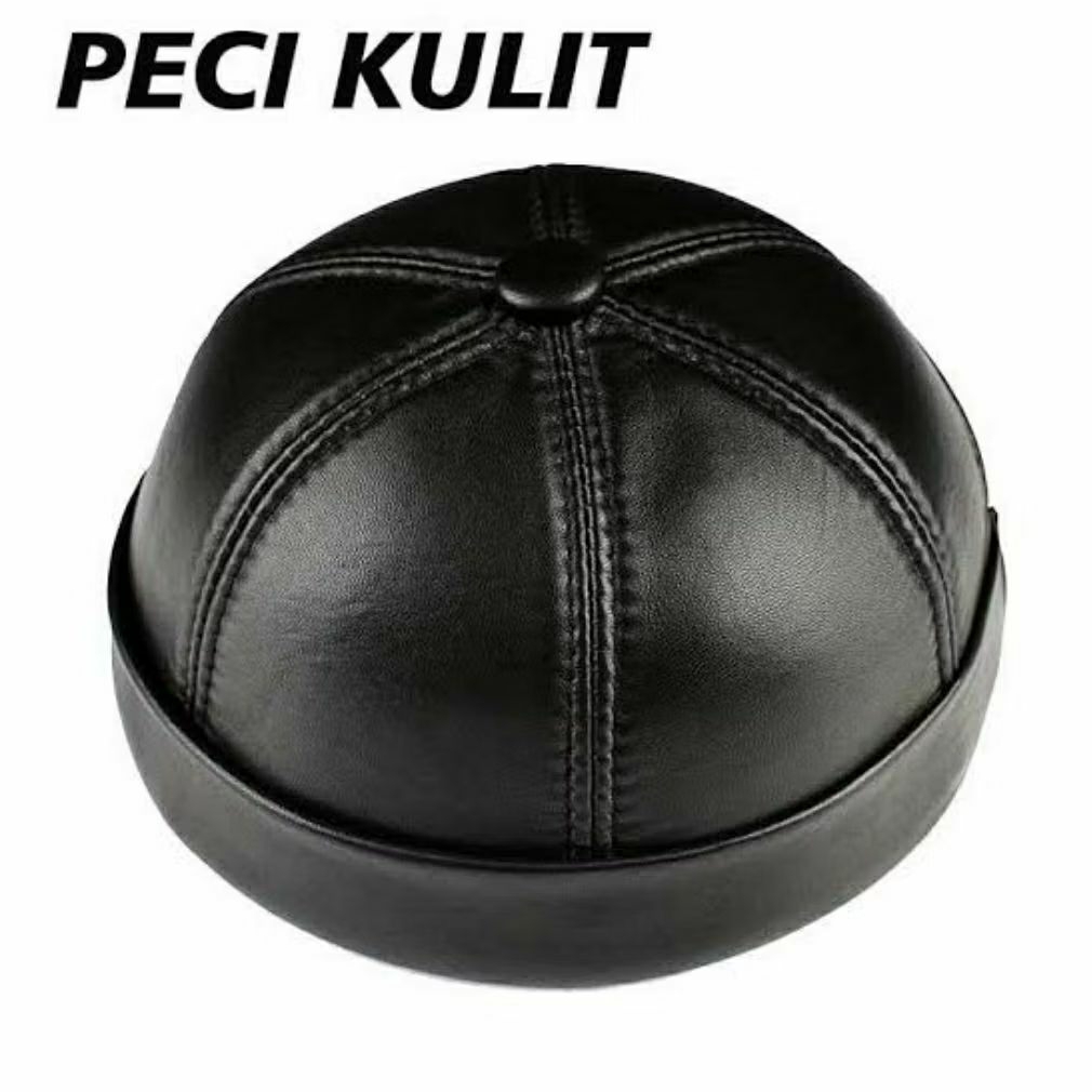 Peci Shalat Kulit Pria Muslim Material Domba Asli | Topi Mandarin China Klasik