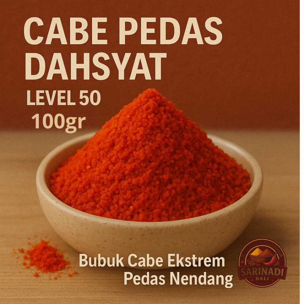 

Cabe Pedas Dahsyat Level 50 100gram ]Kiloan Bubuk Cabe Ekstrem Pedas Nendang