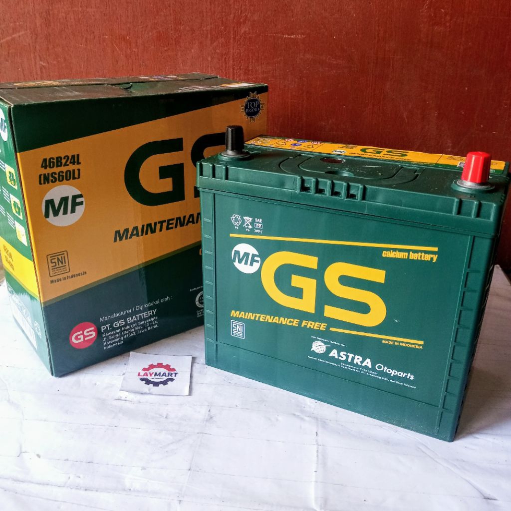 ‎ACCU KERING MOBIL GS MF NS60L Kapasitas Ampere 45Ah, Tegangan 12 V