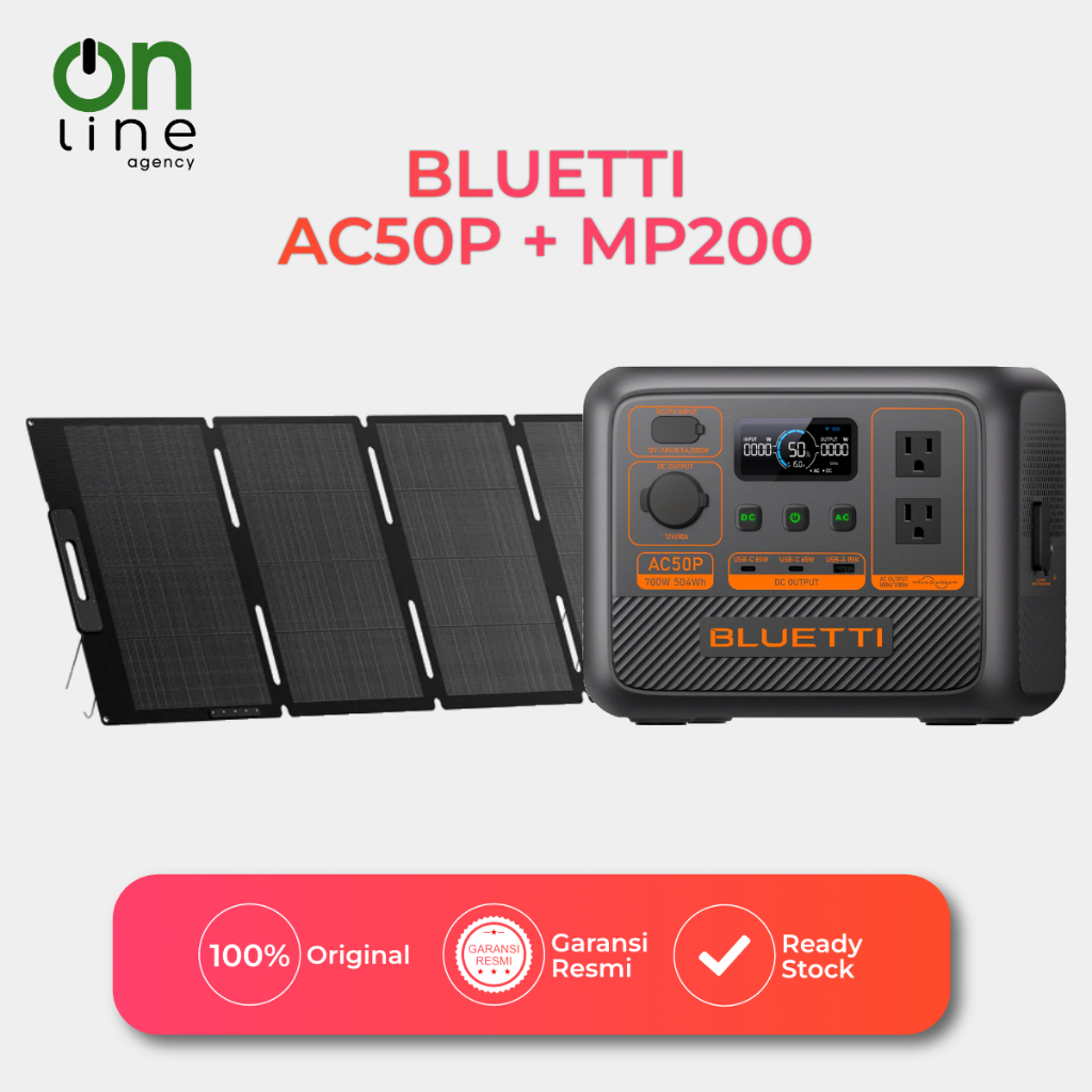 BLUETTI AC50P Portable Power Station | 700W 504Wh + Solar Panel MP200 | 200 Watt