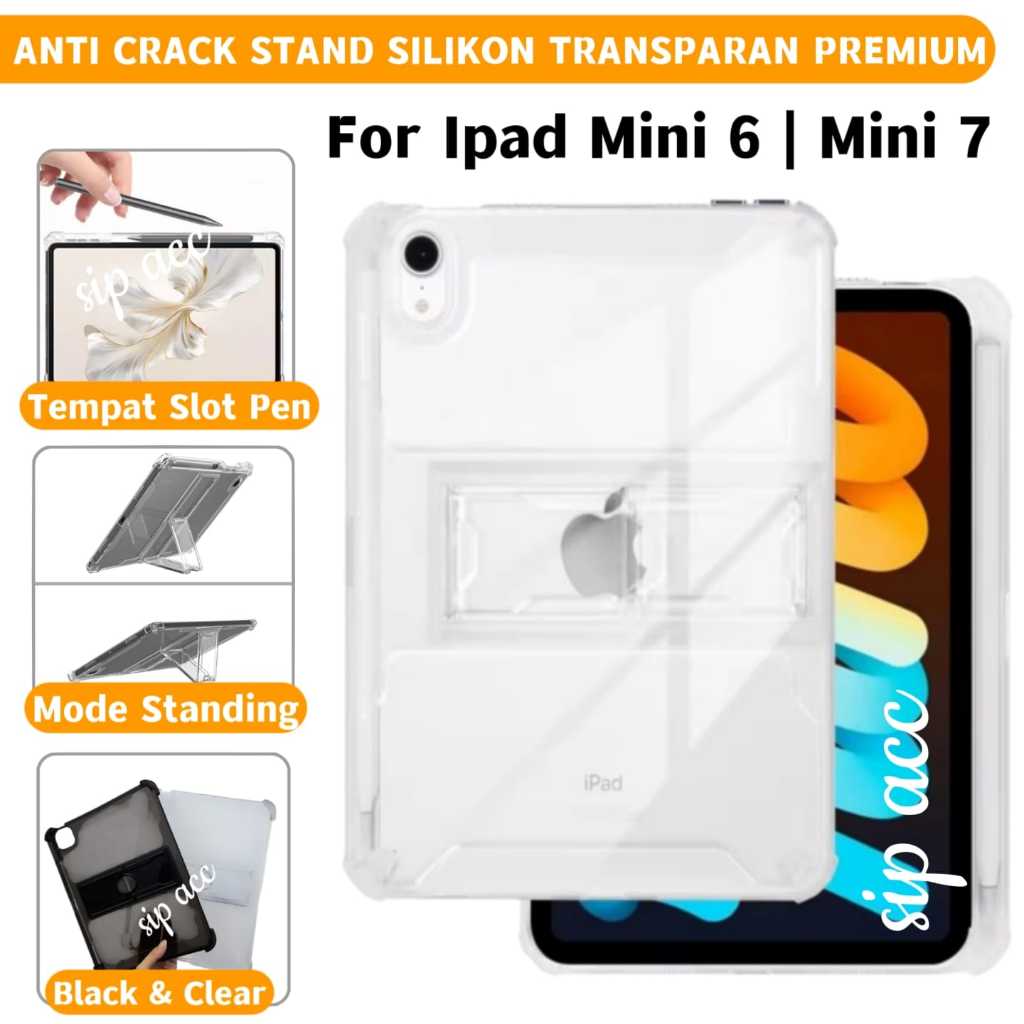 Ipad Mini 7 / Ipad Mini 6 / Cellular 8.3 Inch Silikon Case Anti Crack Stand With Slot Pen Tempat Sty