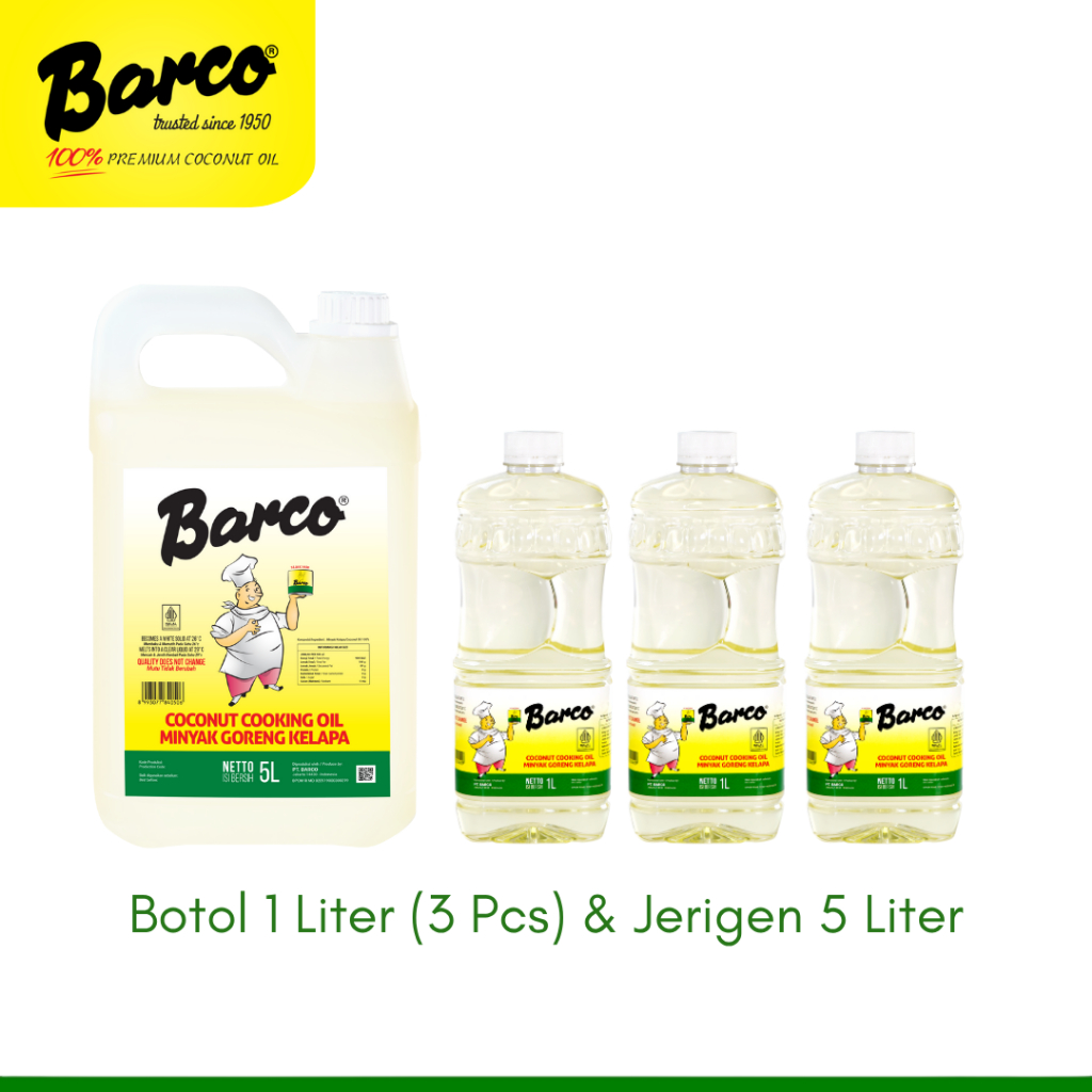 

Paket Hemat!! Minyak Goreng Kelapa Barco Botol 1 Liter(3pcs) & Minyak Barco Jerigen/Jerrycan 5 liter/Barco/Promo Minyak/Paket