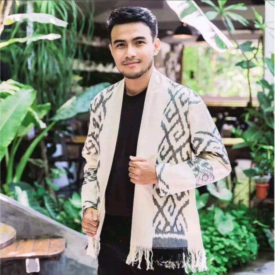 Kimono Pria Dewasa Outer Tenun Blangket Baju Laki Laki Motif Toraja Sumatra Barat Kemeja Cowok