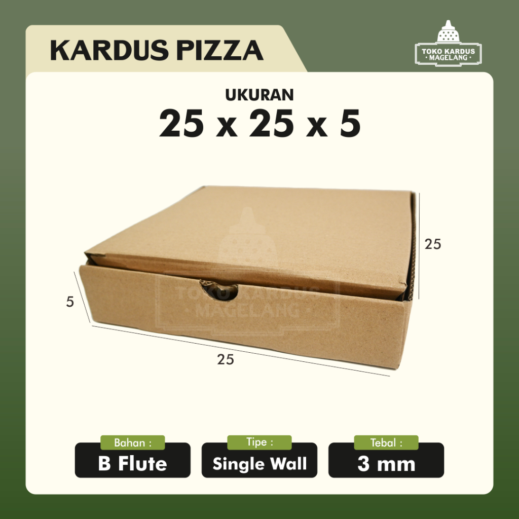 

Kardus Die Cut Pizza Polos 25x25x5 Cm Single Wall, Tebal Baru Murah