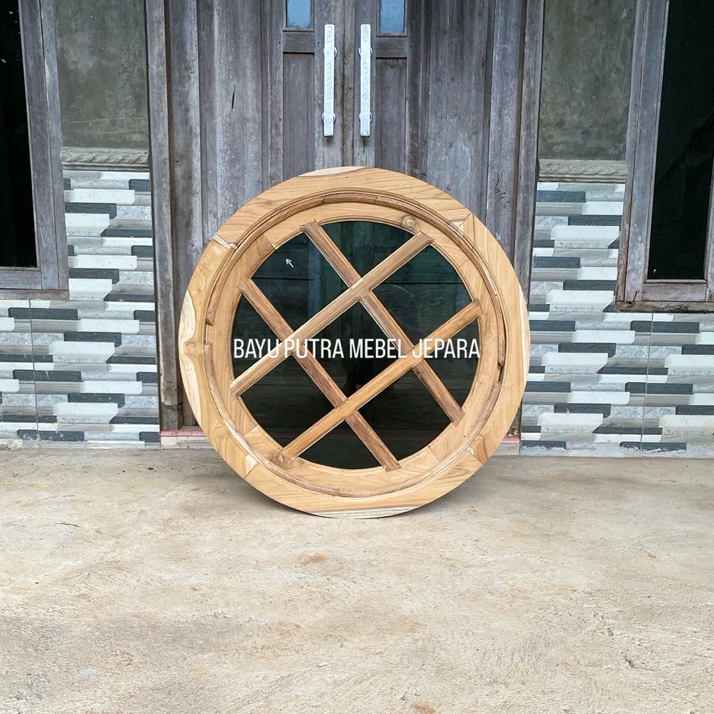 kusen jendela bulat kayu jati custom