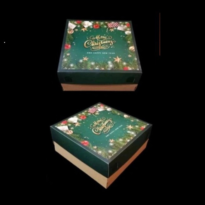 

5 Pcs Box Tutup Duplex Ukuran 20x20x10cm Kemasan Chiffon Cake Motif Hijau Natal Mery Christmas