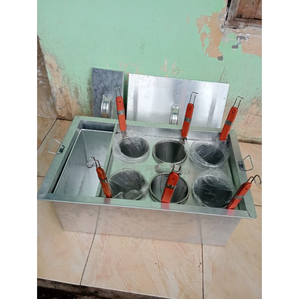 dandang mie ayam/dandang mie kocok lubang 6 plus saringan 6pcs ukuran 60x35cm alumunium
