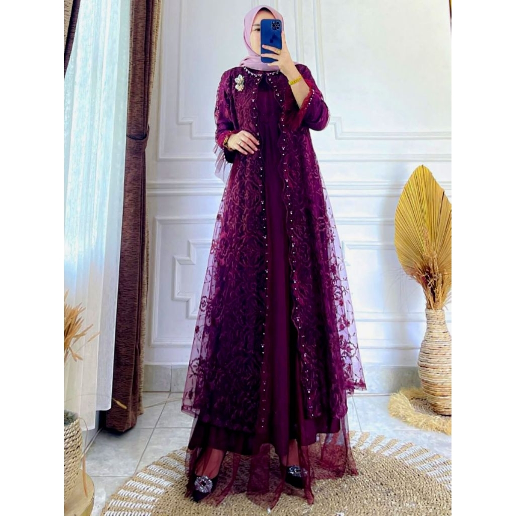 Gamis kondangan Mewah Simple Elegan Terbaru 2025 Brokat Busui Tile Payet Mutiara Fashion Muslim