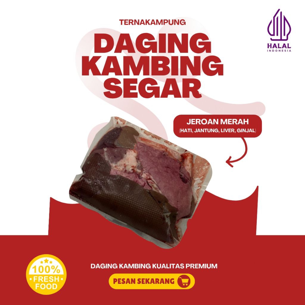 

Jeroan Merah Kambing (Ati,Jantung,Paru,Ginjal,Limpa)