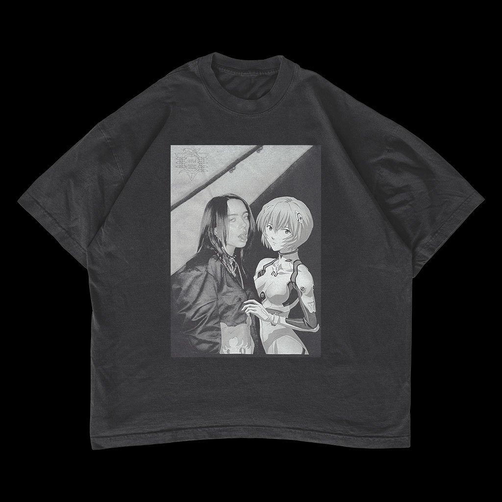 Kaos Anime Evangelion Rei Ayanami x Billie Eilish Oversized T-shirt Bootleg Vintage #43