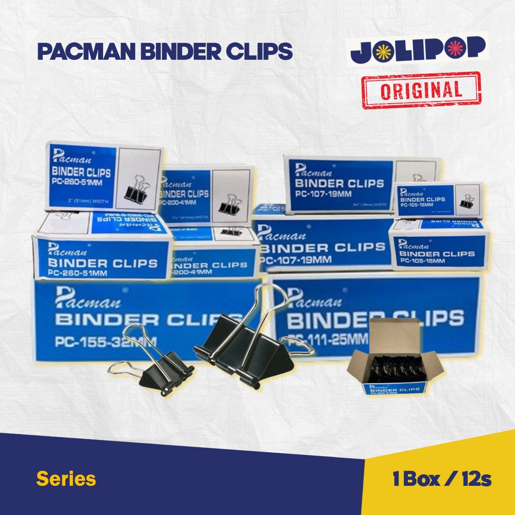 

Pacman Binder Clips 260, 200, 111, 155, 107, 105 / 1 Box Isi 12pcs / Clip Kecil Besar Sedang Tebal