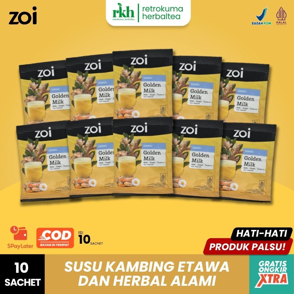 

[PAKET 10 SACHET] Zoi Golden Milk Susu Herbal Susu Sehat Susu Kambing, Jahe Dan Kunyit - Susu Kambing Etawa