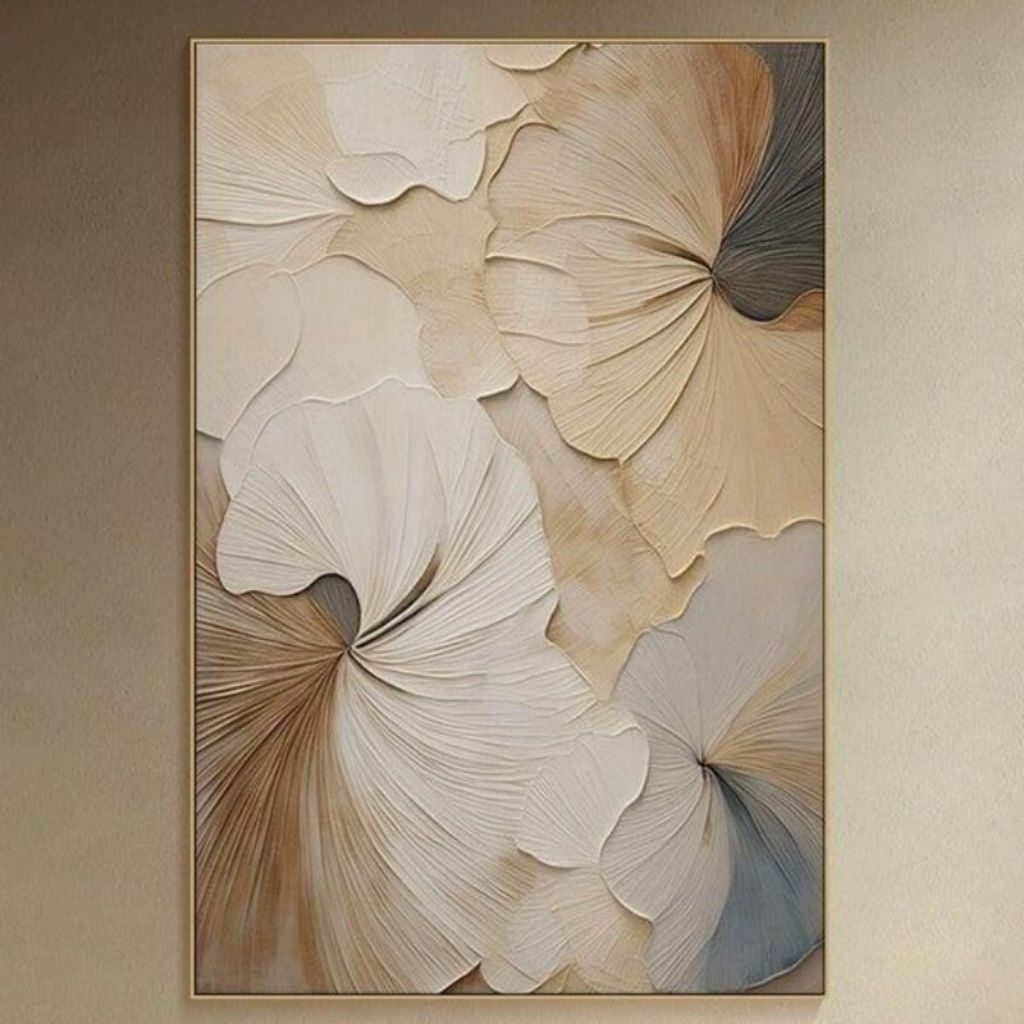 Lukisan Dinding Bunga Teratai Tekstur Timbul | Lukisan Handmade | Lukisan Aesthetic