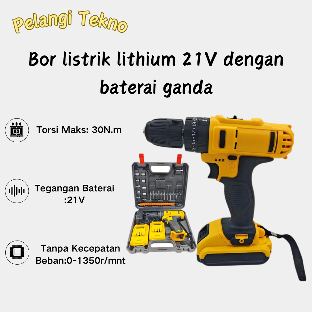 q_Pelangi Tekno‌ Bor Listrik Mesin Bor 21V Baterai Tangan Cordless Drill Battery Bor Tanpa Kabel Bor