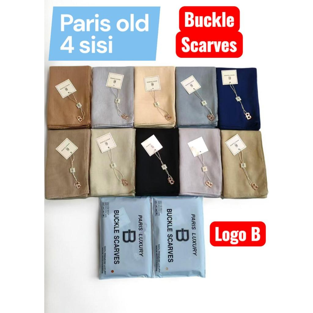 10 Pcs Hijab Segi Empat Polos Paris Jadul Premium 4 Sisi Pouch Hitam Metal Logo Azara & Buckle