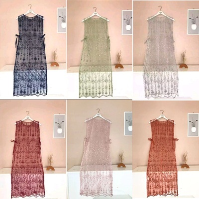 Latopia_ Outer Gamis Tanpa Lengan Organza Lepas Pasang Rompi Panjang Wanita Longvest Kondangan Pesta