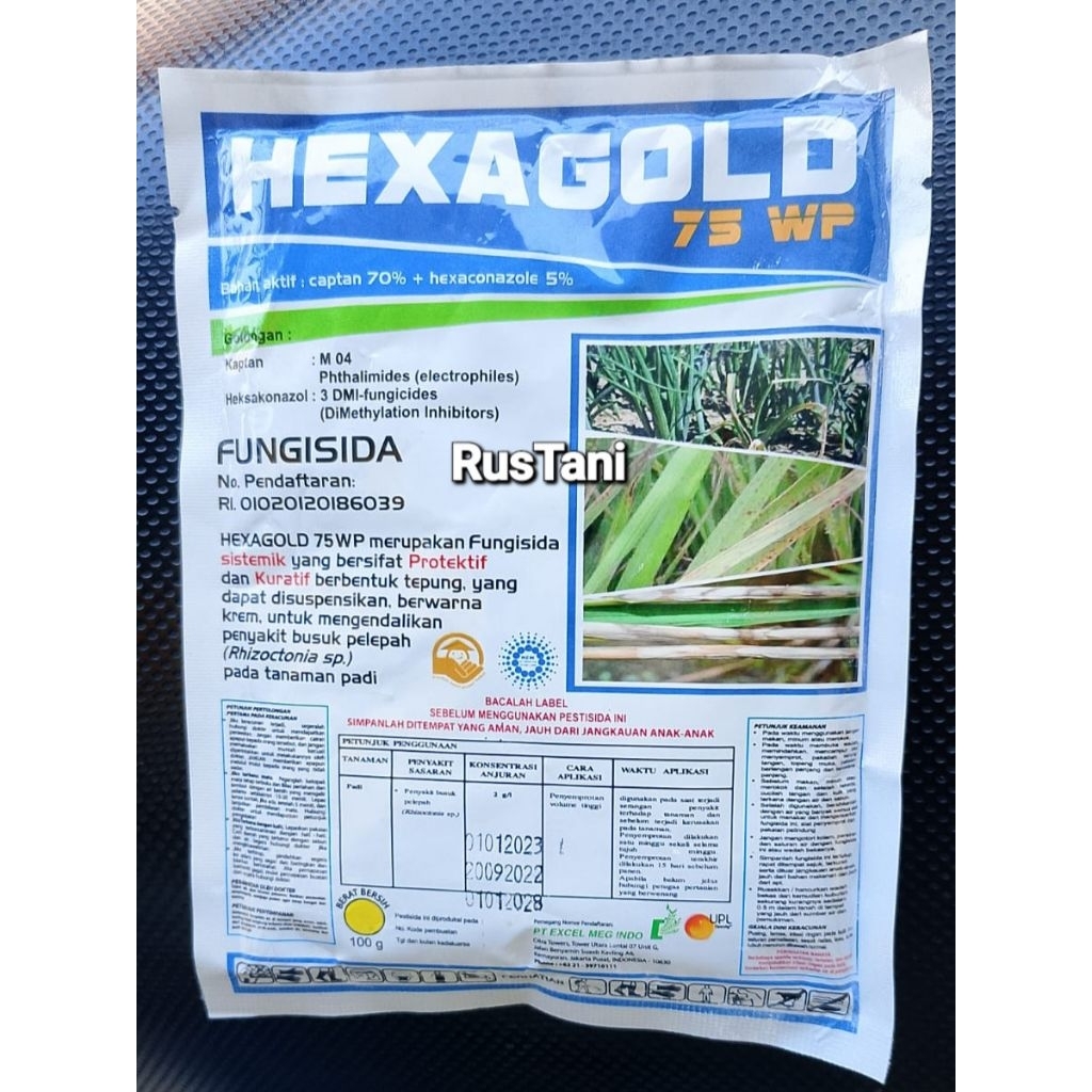 Fungisida HEXAGOLD 75WP 100Gr Bahan aktif : Captan 70% + Heksakonazol 5%