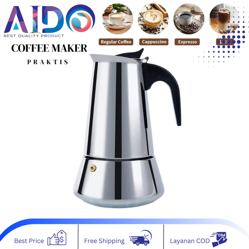Teko Kopi Espresso Stainless Steel/Espresso Maker Moka Pot Stainless Teko Kopi 8006