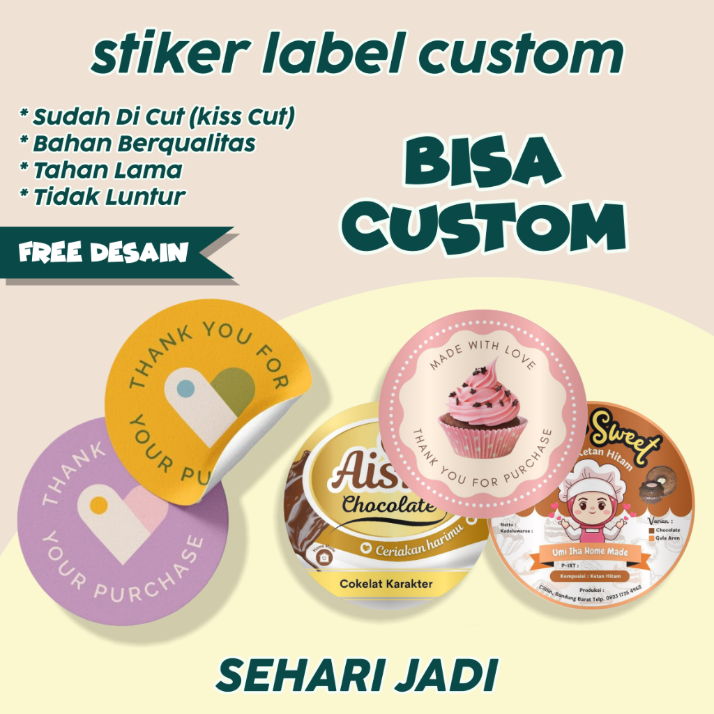 

Stiker label custom makanan dan minuman all size bahan plastik
