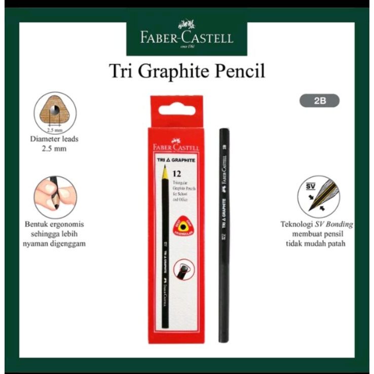 

Pensil Tri Graphite Faber-Castell - 2B / Pencil per Pcs