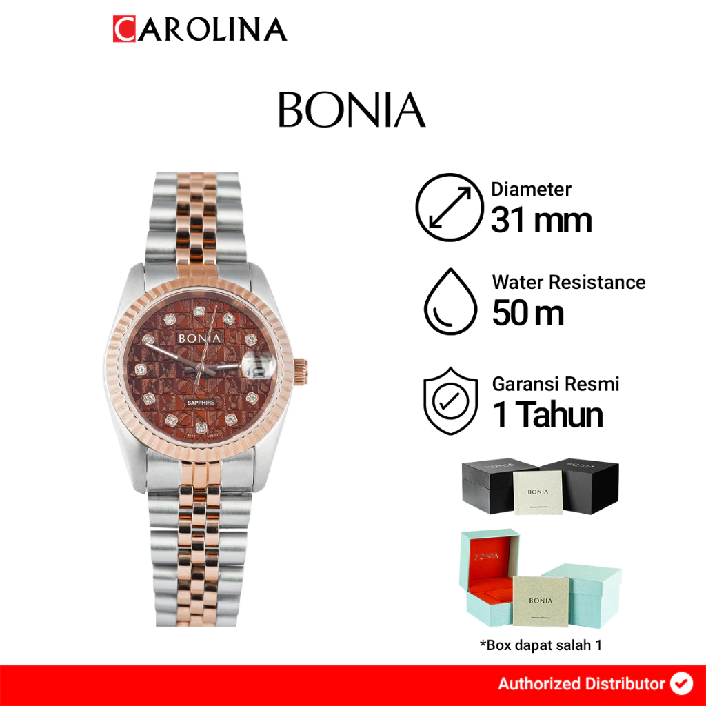 Jam Tangan Wanita BONIA B10550-3646 Brown Dial Dual Tone Stainless Steel
