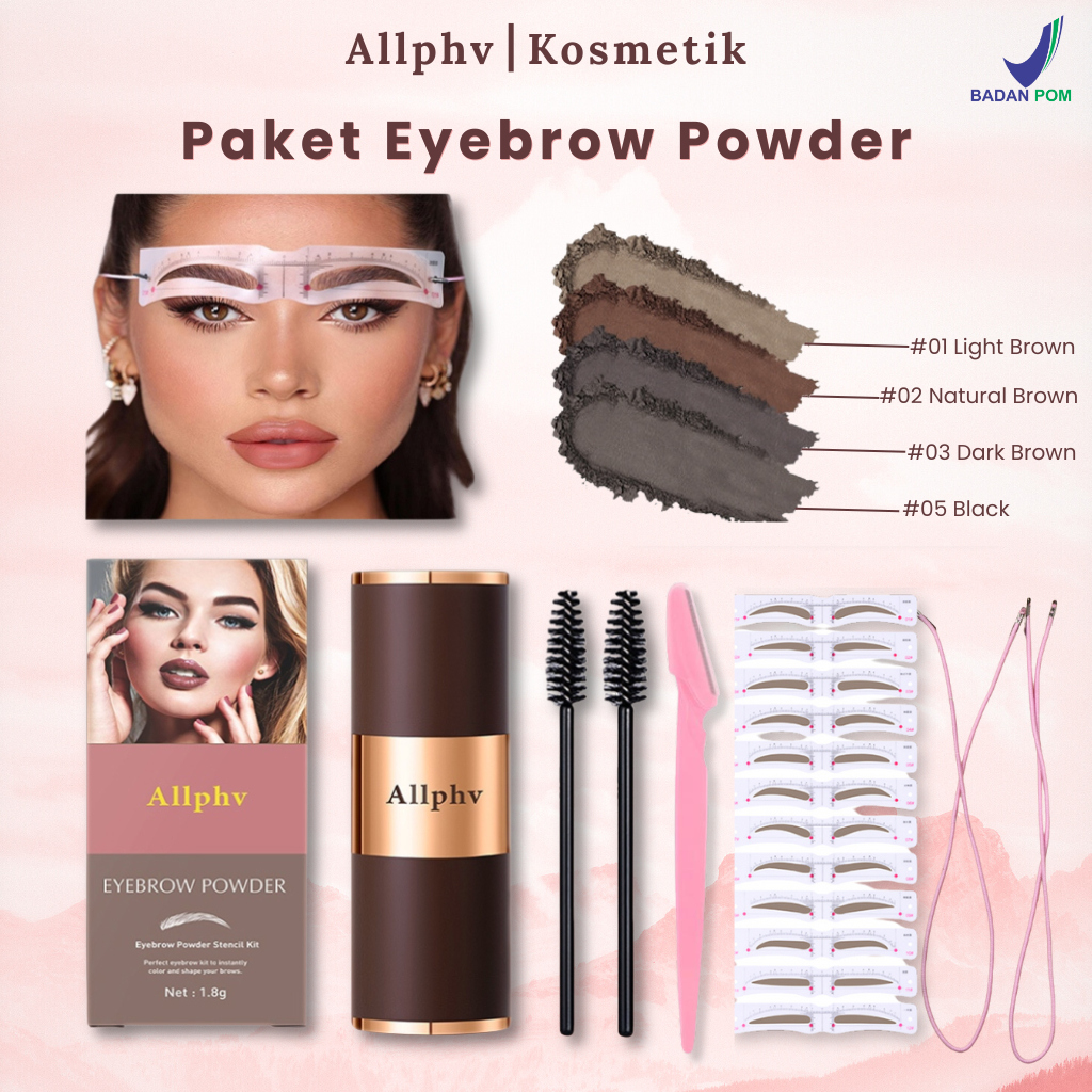 ALLPHV Cetakan Alis Tali Eyebrow Powder Waterproof Alis Cetakan Tempel Instan 12 Warna Tahan Lama