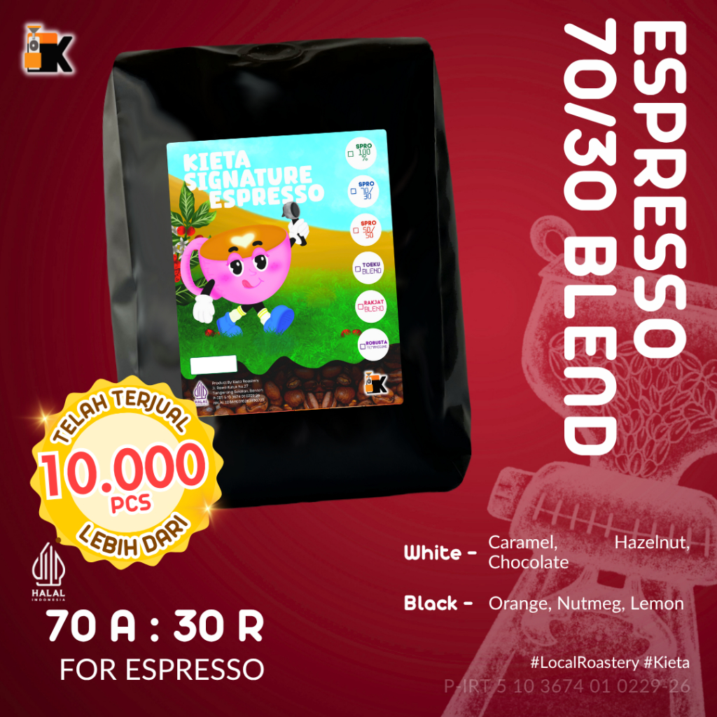 

Kieta Roastery - Biji Kopi Espresso Blend 70% Arabika 30% Robusta 200g-1kg / Bubuk Arabica Roasted Coffee Bean Kopi Susu Based