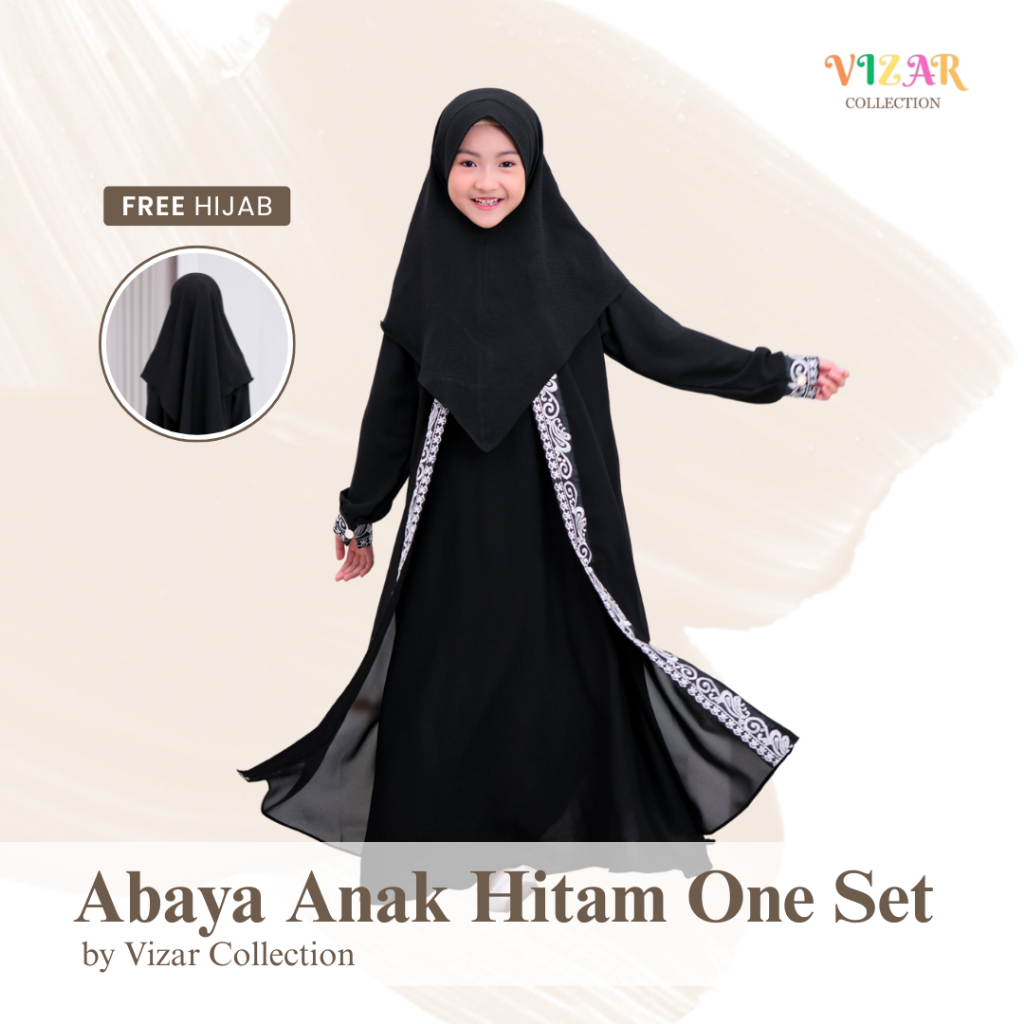 Gamis Anak Perempuan Abaya Hitam Anak Perempuan Set Hijab Cringkel Gamis Tanggung 2 - 13 Tahun