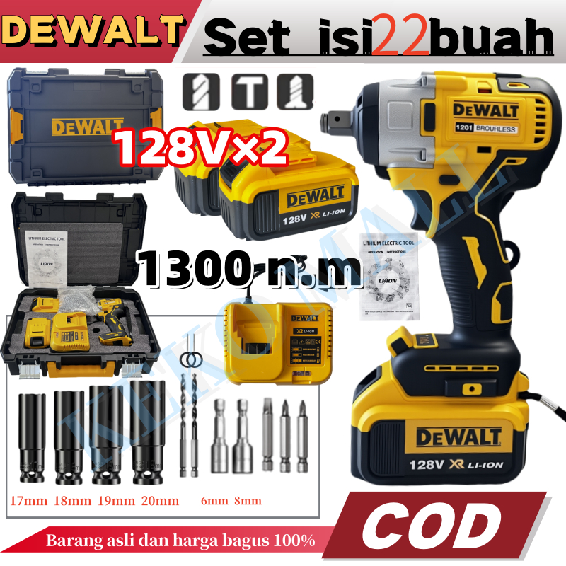 DEWALT Impact Wrench Cordless Kunci Dampak Tanpa Sikat Kunci Pas Dampak Baterai 128V Baterai Lithium