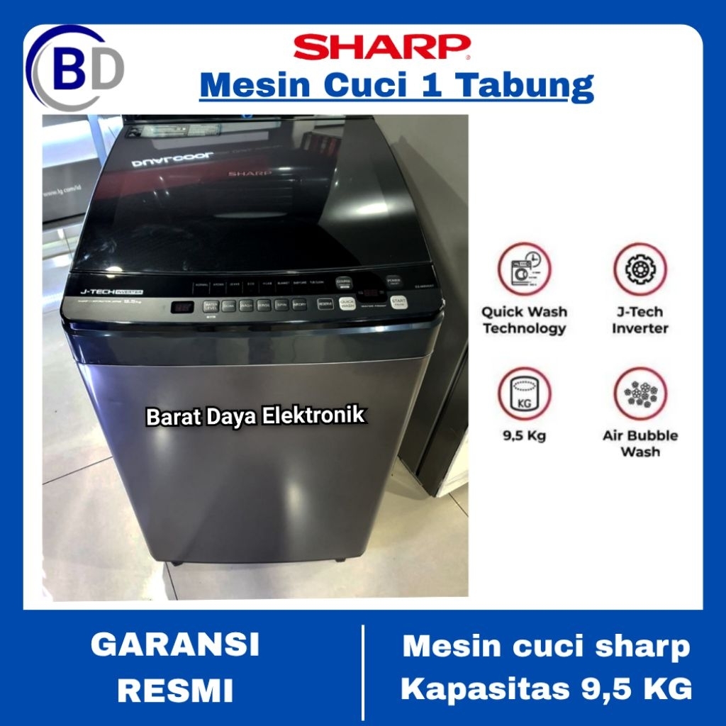 Mesin Cuci 1 Tabung Sharp 9.5KG Top Loading ES-M9500XT-SA Mesin Cuci Inverter