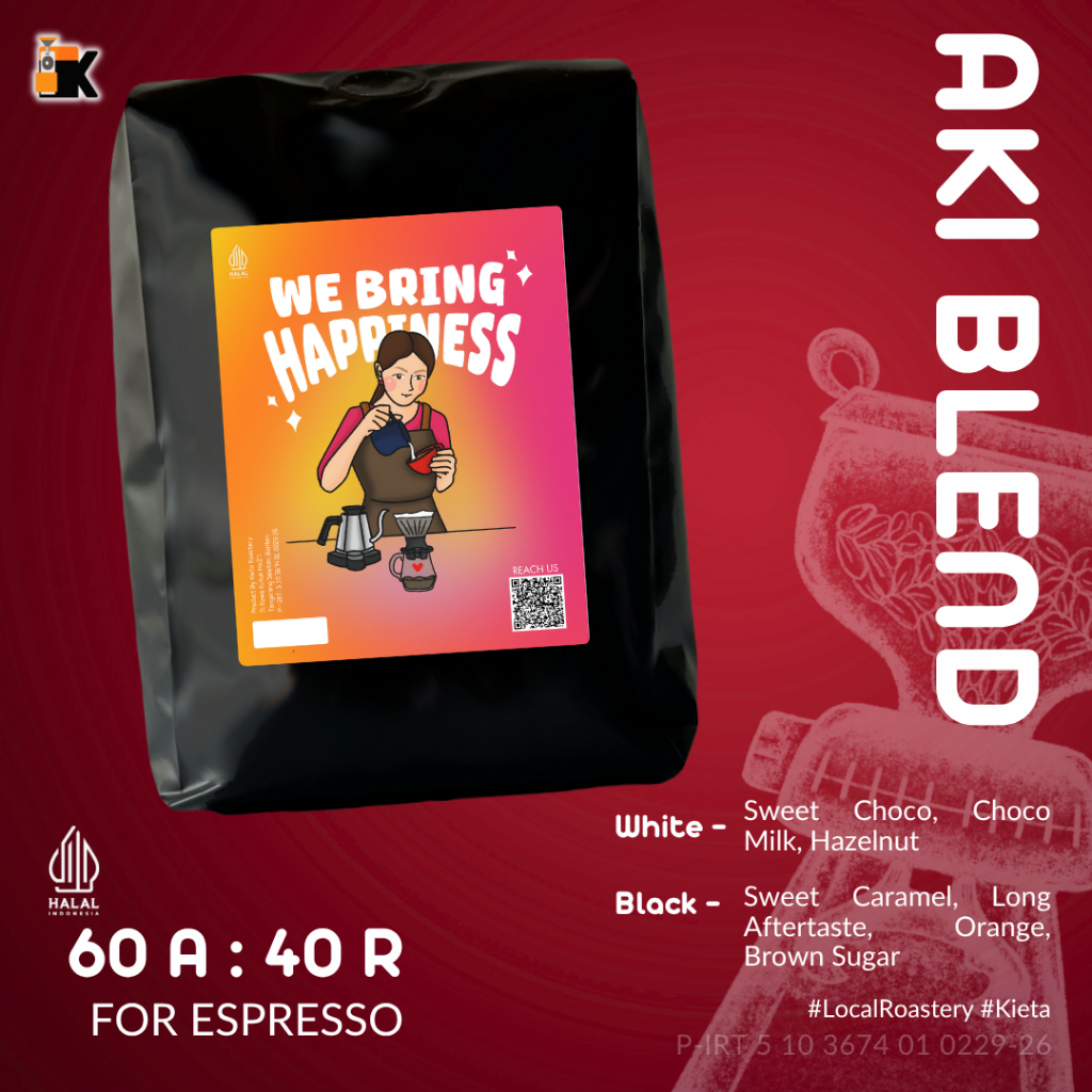 

Kieta Roastery - Biji Kopi Aki Blend 60% Arabika 40% Robusta 200g / Bubuk Arabica Roasted Coffee Bean Espresso