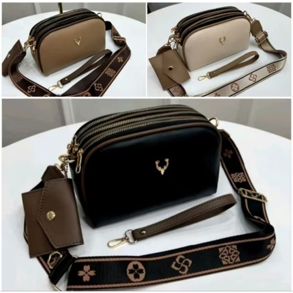 Tas Selempang Wanita Naura 3 Ruang Resleting Sintetis Slingbag