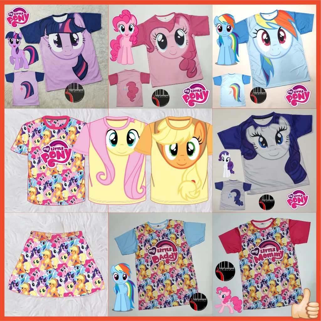 Baju FULLPRINT Kaos Kostum Anak Dewasa My Little Pony Equestria Girls Pinkie Pie Rainbow Dash Twilig