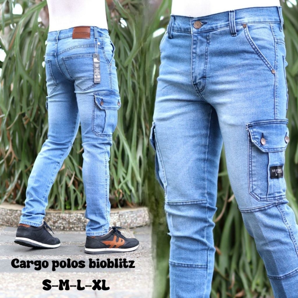 CELANA CARGO JEANS DENIM PRIA WASHING DENIM SLIMFIT / CELANA JEANS CARGO PANJANG PRIA DENIM SANDWASH